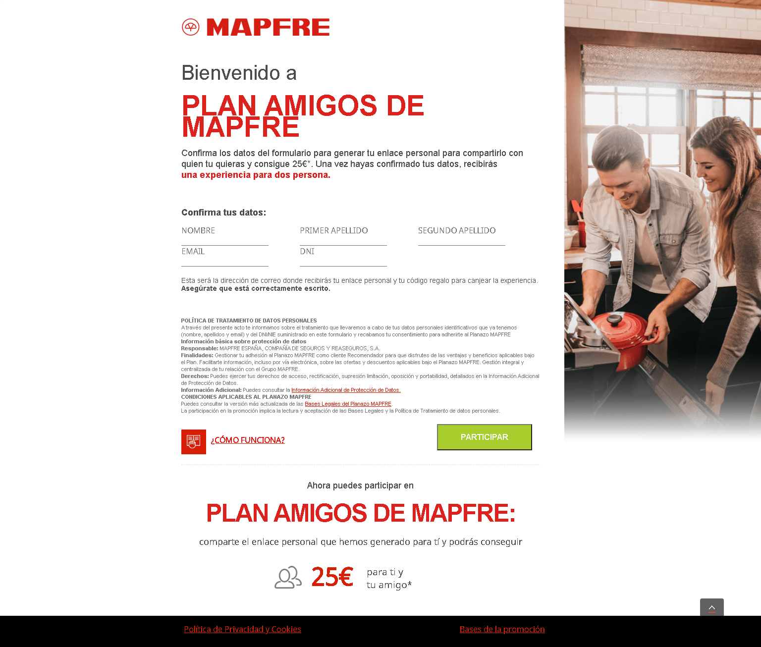 Formulario de registro de Plan Amigos de MAPFRE