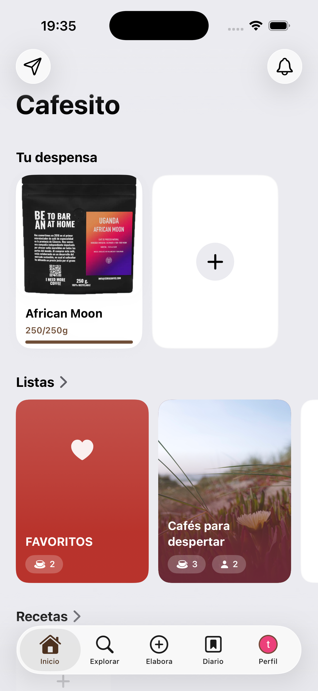Cafesito app home