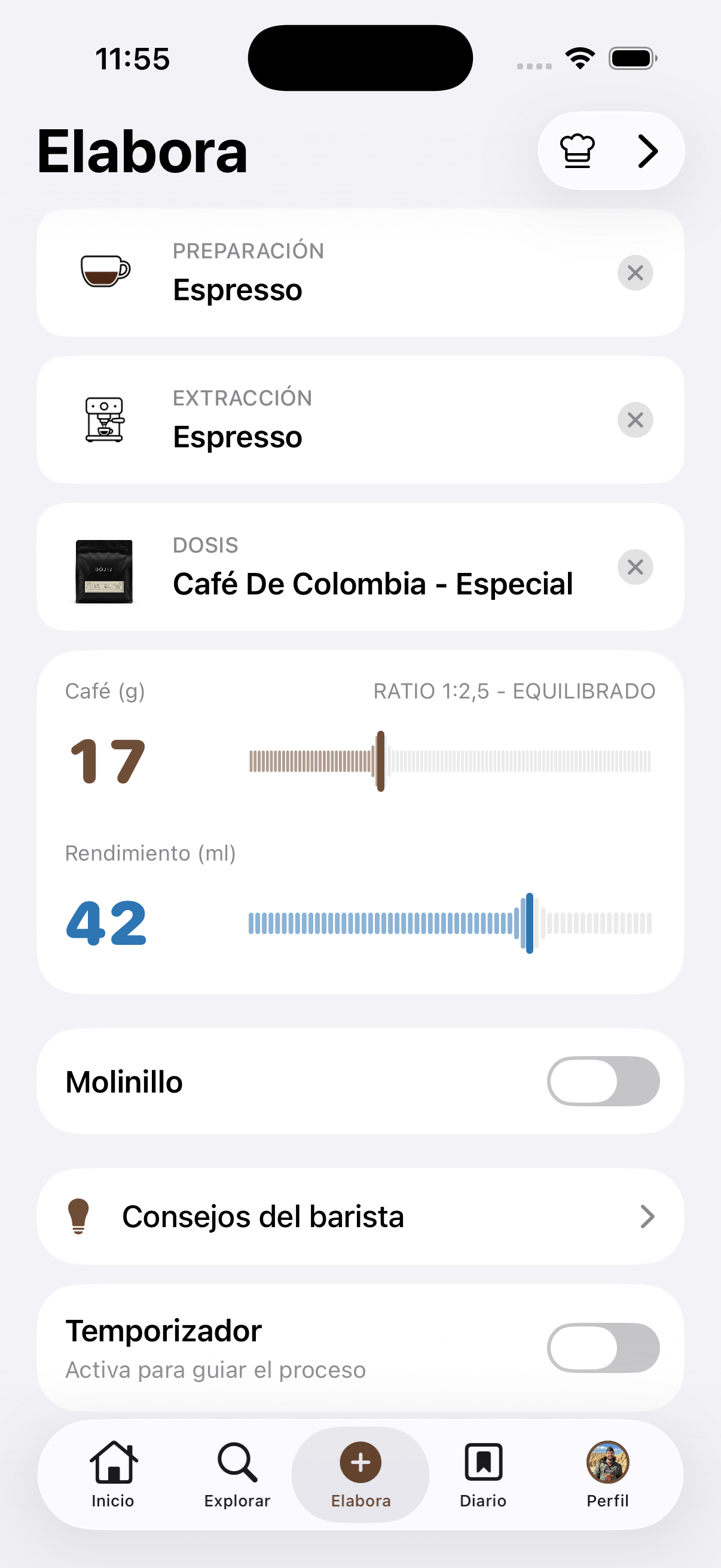 Brewing by method in the Cafesito app