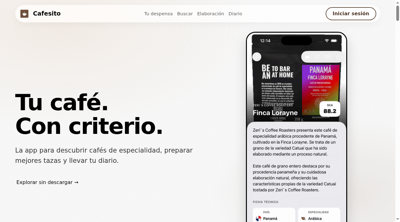 Home de la web de Cafesito