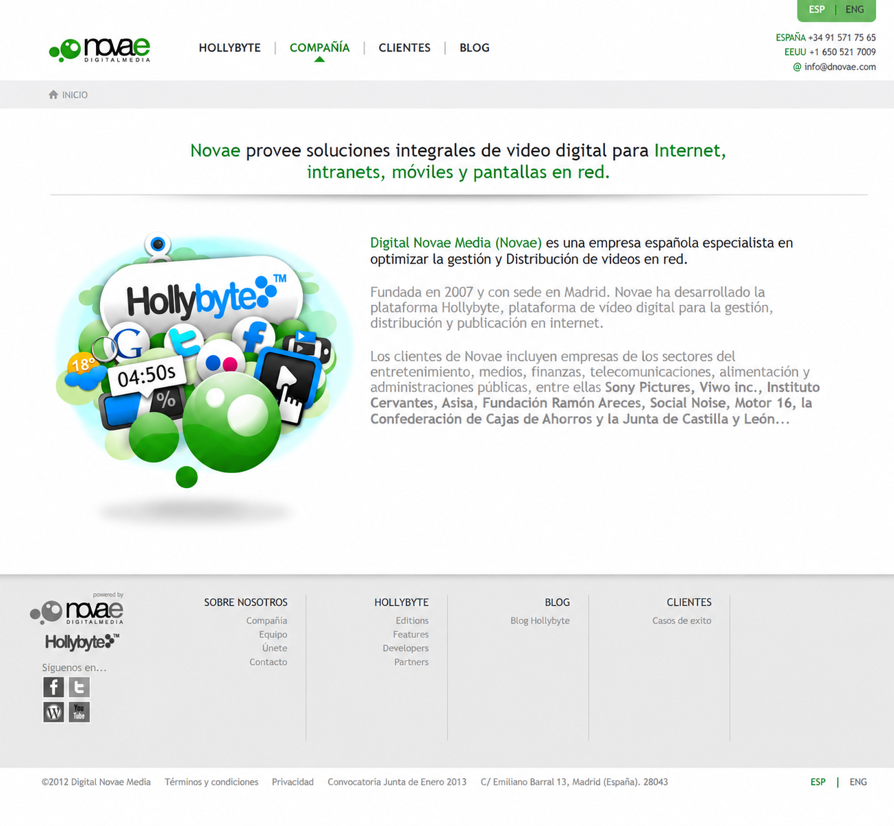 Digital Novae Media company page presenting its digital video solutions.