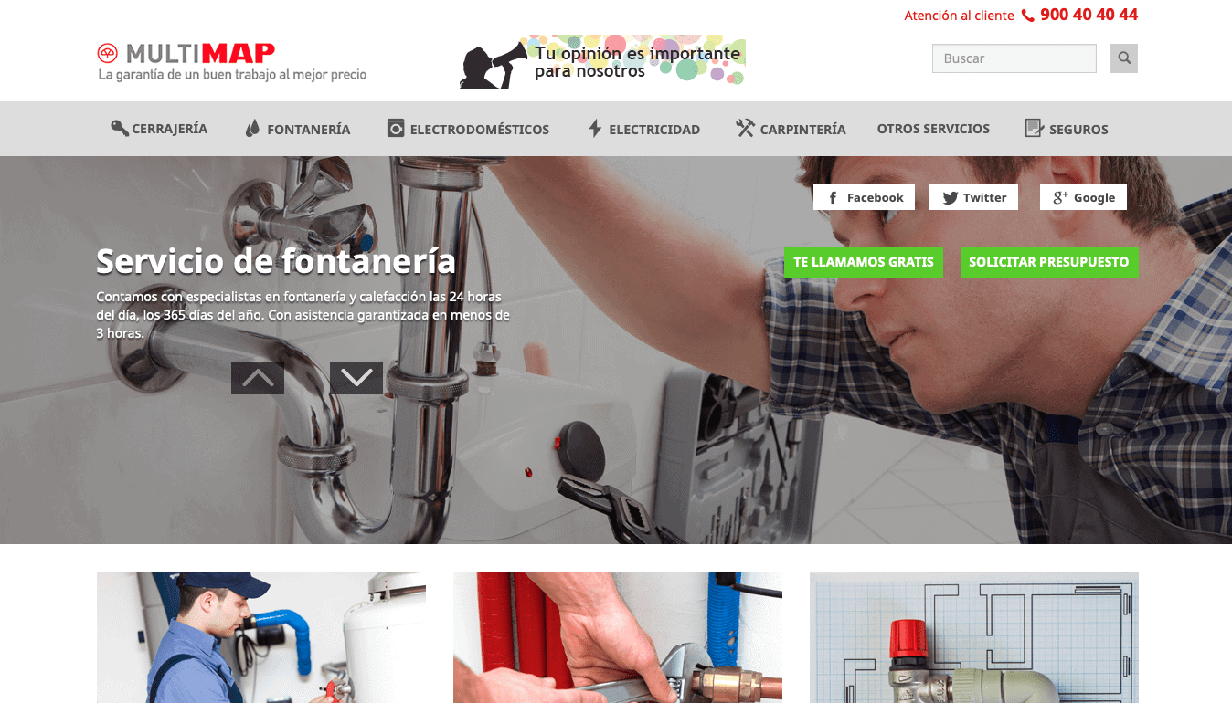Plumbing service page on the Multimap website
