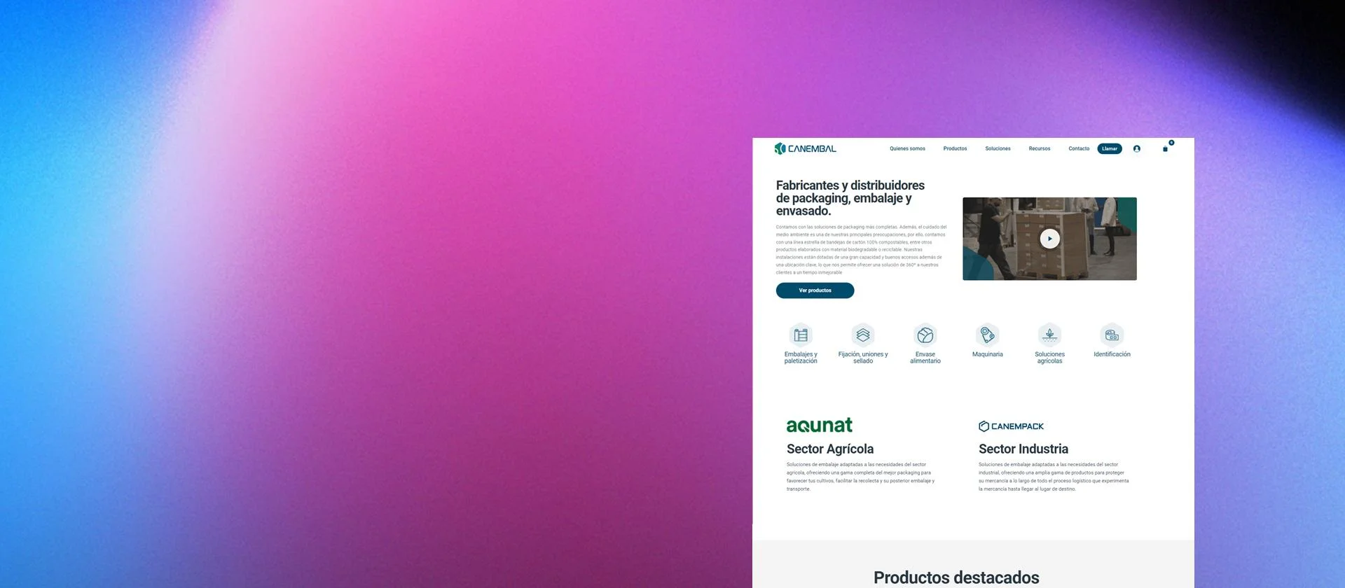 Canembal website in a browser window on a pink and violet gradient background