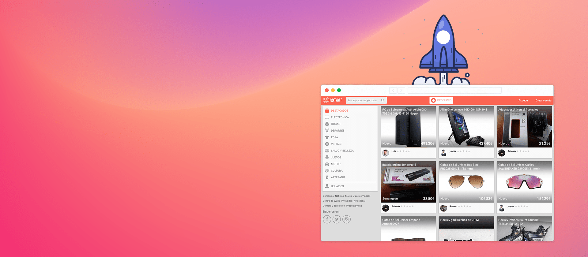 Yinper website in a browser window on a pink gradient background