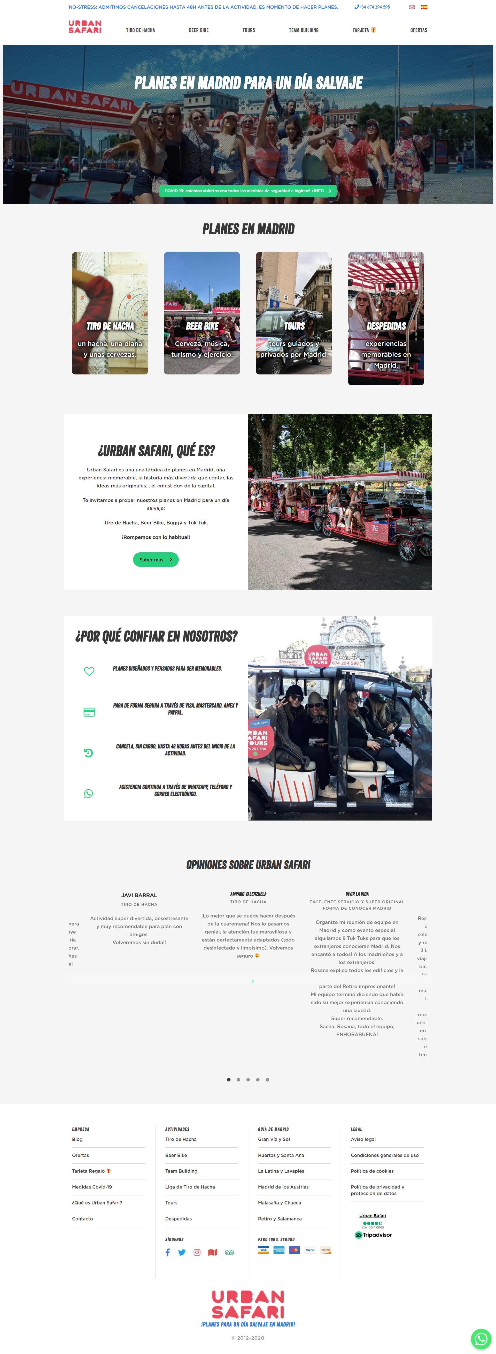Urban Safari website home page on mobile