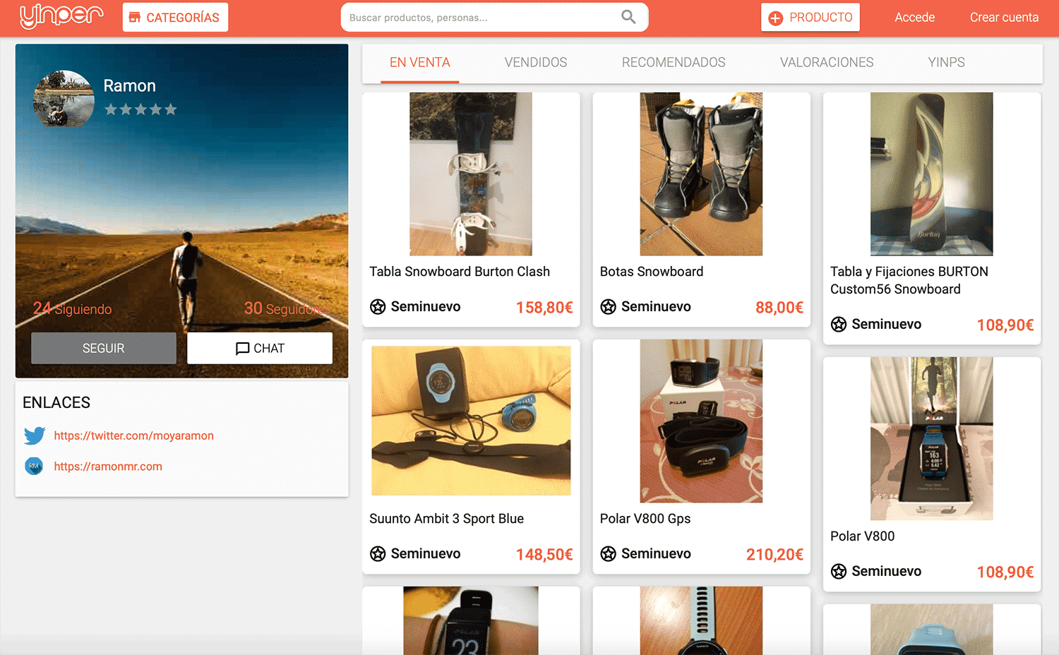 Seller profile on Yinper