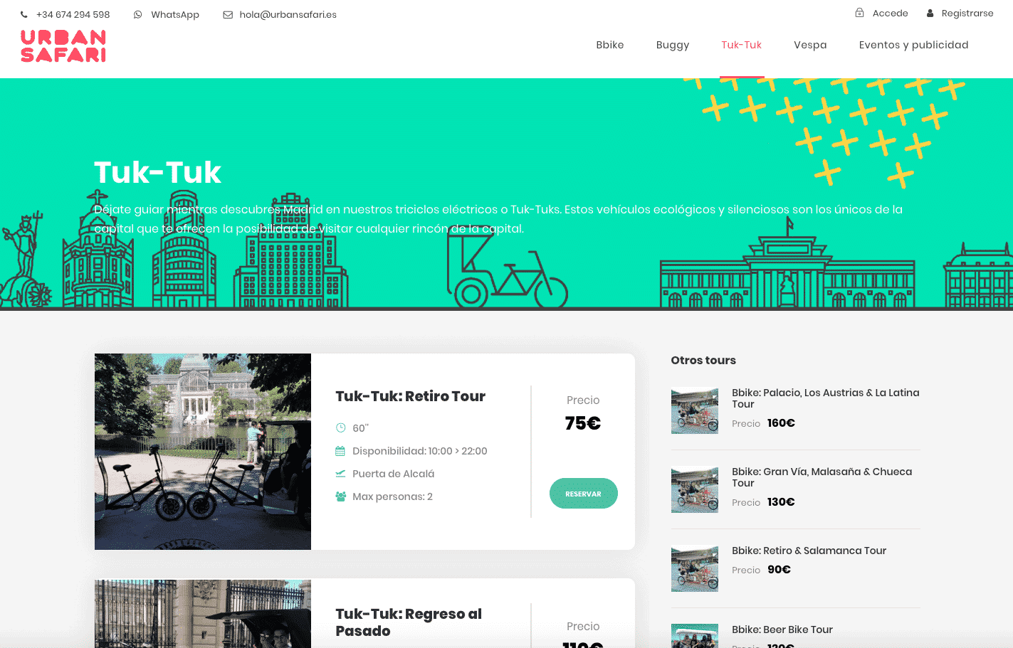 Tuk-tuk tours section of the Urban Safari website
