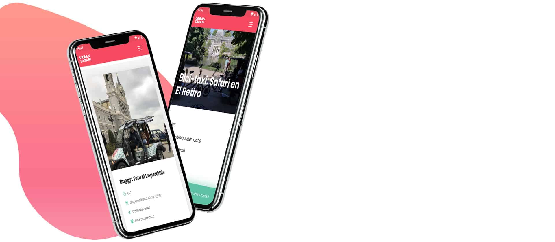 Two phones showing the Urban Safari app on a pink gradient background