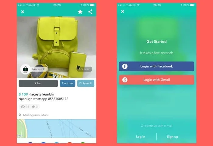 Wallapop lets users view a product before asking them to register.