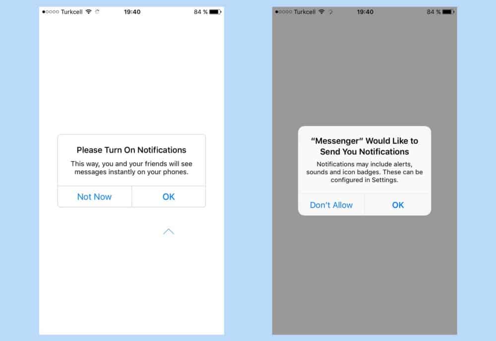 Notification permission request preceded by an explanation of its purpose.
