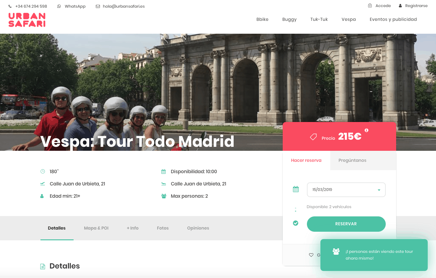Vespa Todo Madrid tour page on the Urban Safari website