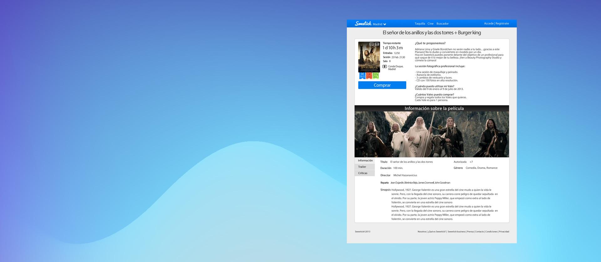 Sweetick website in a browser window on a blue gradient background